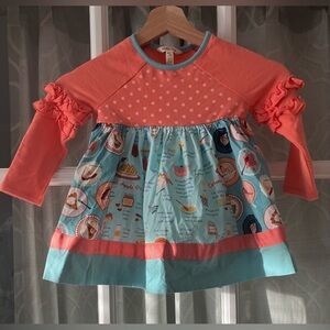 Matilda Jane size 2 Colorful Long Sleeve Dress with Ruffle Details - Pie Design